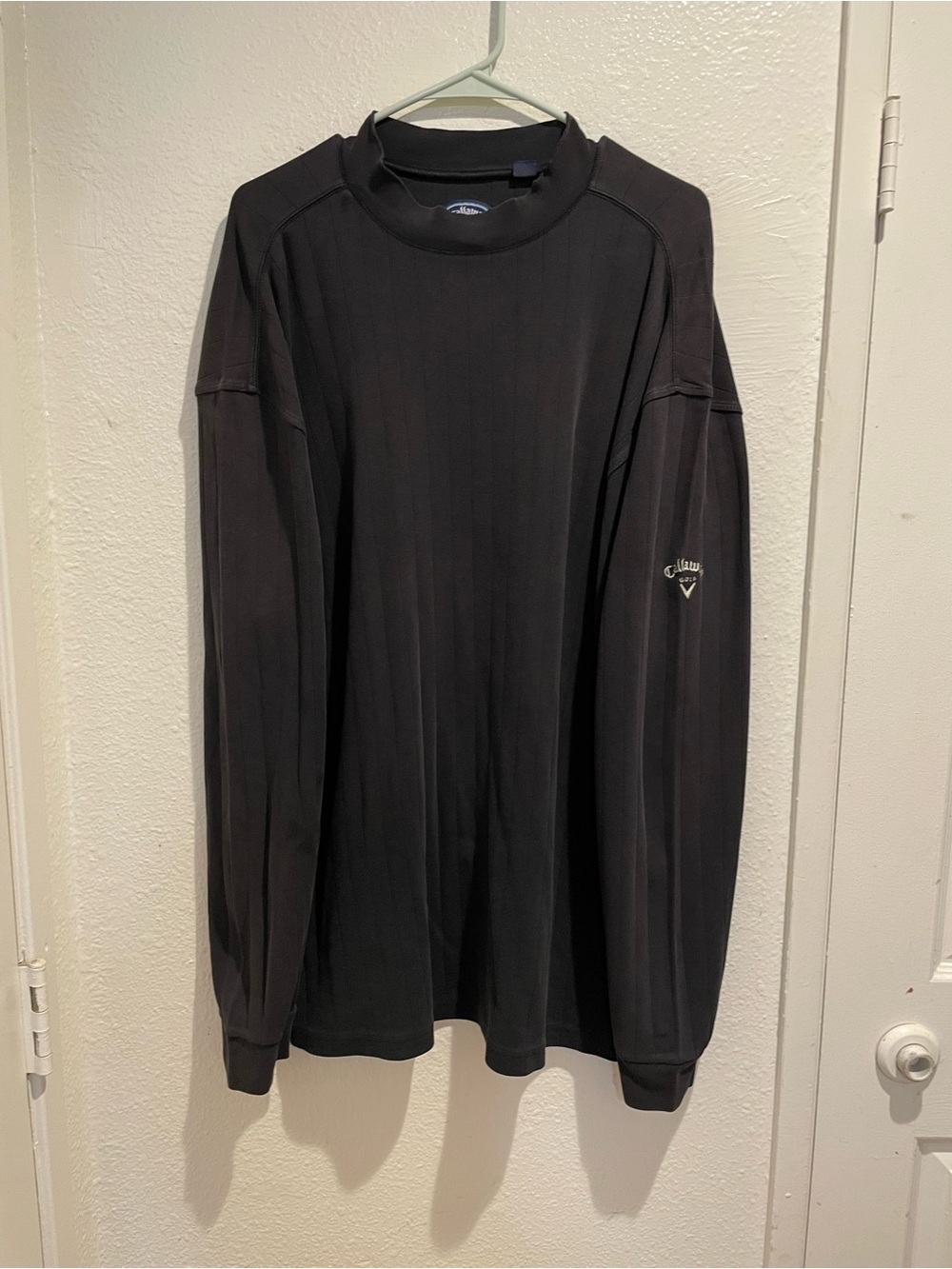Vintage Callaway Golf Sport Mock Neck Ribbed Long Sleeve Shirt Black Men's XL